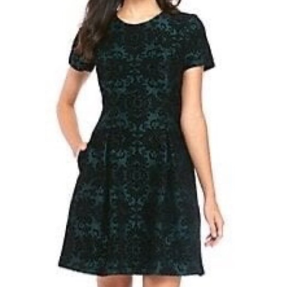 Vince Camuto Velvet Flocked Damask‎ Fit & Flare Dress